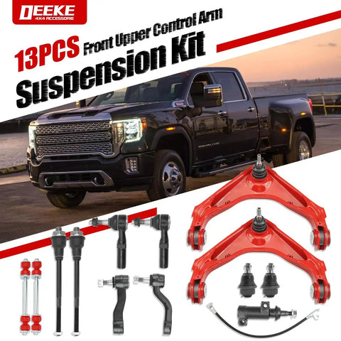 Image of Chevy Silverado GMC Sierra Front End Suspension Kit 13 Piece With Control Arms Ball Joints Tie Rods Sway Bar Links