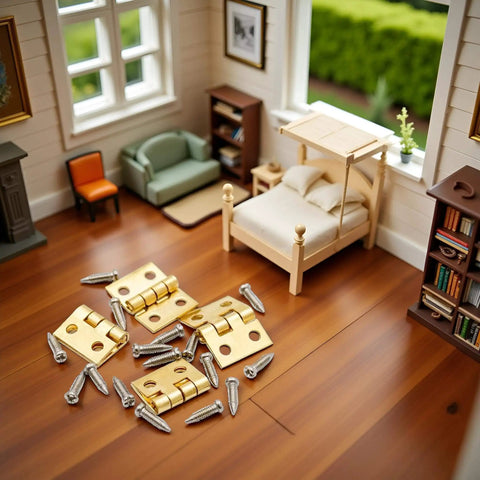 1 Set 1/12 Scale Tiny Dollhouse Door Hinges With 4 Pieces And 16 Screws For Totally Realistic Dollhouse Furniture Doors