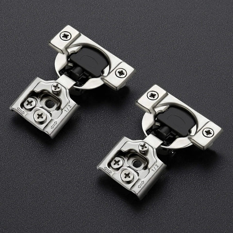 Concealed cabinet hinges, two satin-nickel stainless steel units with self-closing mechanism for 1/2 inch overlay