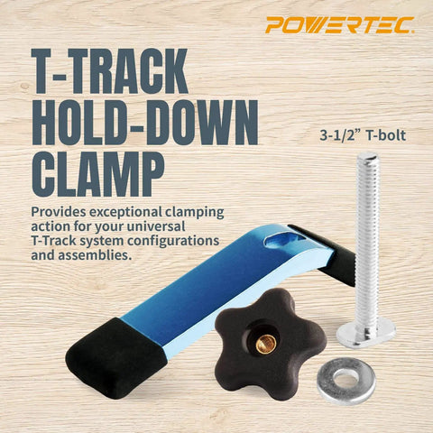 All-In-One T Track Knob Kit With Hold Down Clamps For Woodworking Jigs And Fixtures Includes Two Hold Down Clamps Two Five Sixteenth Inch Eighteen T Bolts Ten Quarter Inch By One And Half Inch Hex Bolts Ten Quarter Inch Three Point Knobs Two Five Star including T-track hold-down clamp and accessories