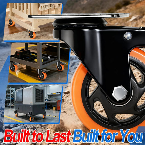 Close-up of a 4 Inch Caster Set Of 4 Dual Locking PU Casters with 2400Lb capacity on furniture and equipment