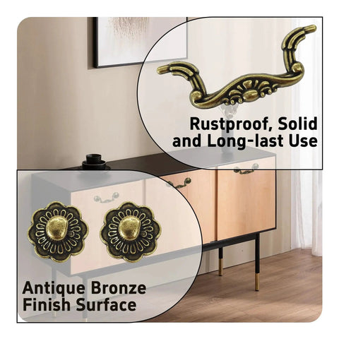 Antique Bronze 3 Inch Center To Center Drop Drawer Pulls, 6 Pack Bail Cabinet Handles For Furniture Cupboard Wardrobe Kitchen Door Display