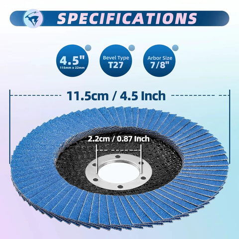 50 Pack Flap Discs For Angle Grinder Four Point Five Inch Diameter Seven Eighths Inch Arbor T27 Flap Sanding Discs