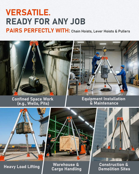 Industrial-Grade Tripod Head And Base Set For Heavy Lifting, 2200 Lbs Capacity in various industrial settings
