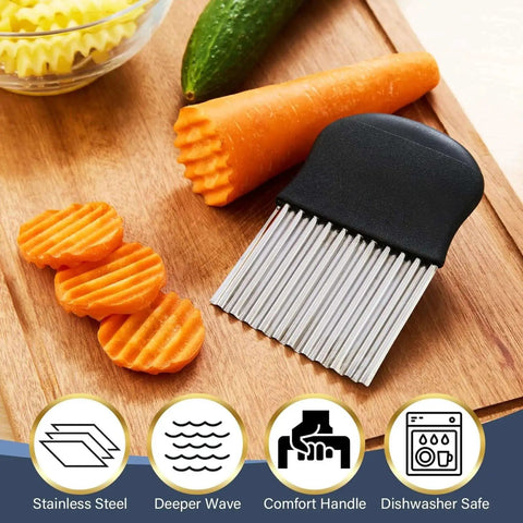 Stainless Steel Crinkle Cutter For Fries And Veggies Large Wavy French Fry Slicer With Non Slip Handle Potatoes And Fruit Veggie Chopper