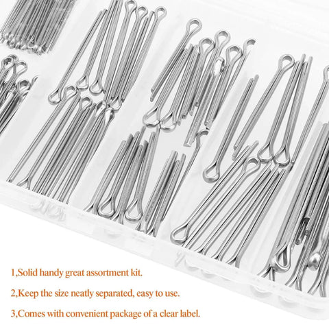 304 Stainless Steel Cotter Pin Assortment Kit With 100 Pieces In Six Common Sizes M1.6x25 M2.5x25 M2.5x40 M3.2x30 M3.2x40 And M4x60 For Automotive Machinery And DIY Projects Corrosion Resistant Rust Proof Durable Hardware Fasteners