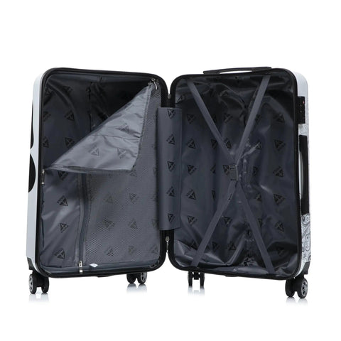 Open view of Butterfly Print Spinner Luggage With Lightweight Hardside ABS PC Exterior And Scratch Resistant Finish, showing interior compartments.
