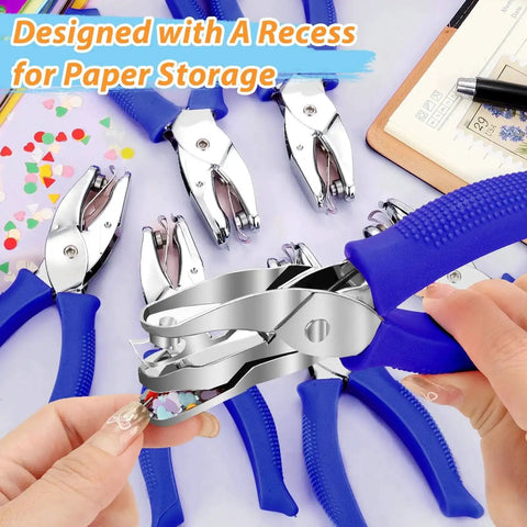Six Piece Craft Hole Punch Set With One Quarter Inch Punches For Scrapbooking And Card Making Includes Round Square Floral Heart Star And Triangle Shapes Totally Handy Lightweight Tool With Soft Grip Handles.