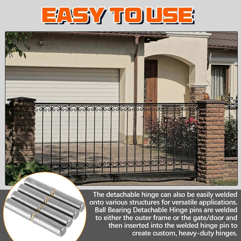 30 Pack Weld On Bullet Hinges Heavy Duty Carbon Steel For Gates And Doors, shown installed on a metal gate.