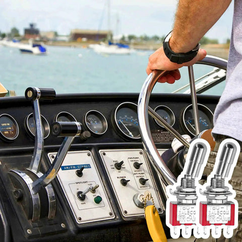 Two Pack SPDT Mini Toggle Switch 3 Pin 2 Position On On 5A 125V And 3A 250V installed on boat dashboard