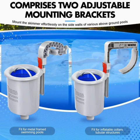Above Ground Pool Surface Skimmer Automatic Top Of Water Skimmer With Wall Mount and Adjustable Brackets