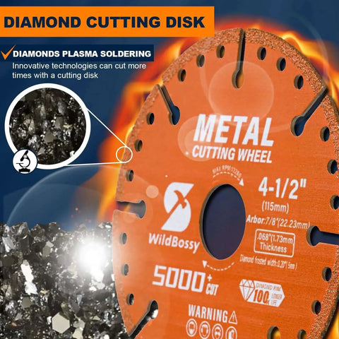 Close-up of heavy duty diamond cutting wheel 4.5 inch with seven eighths inch arbor for metal cutting rebar steel iron and INOX.