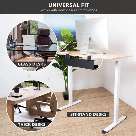 Under Desk Cable Management Tray Clamp-On No-Drill Metal Organizer for cords on standing and glass desks, 23.6 inch black
