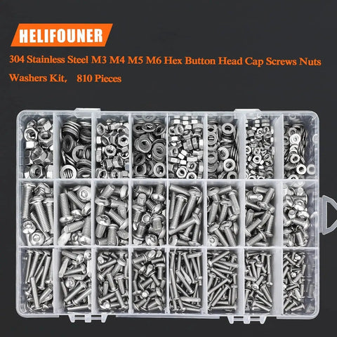 Premium 810 Piece Stainless Steel Socket Cap Screw Kit For M3 M4 M5 M6 With Nuts And Flat Washers Including Hex Wrenches kit