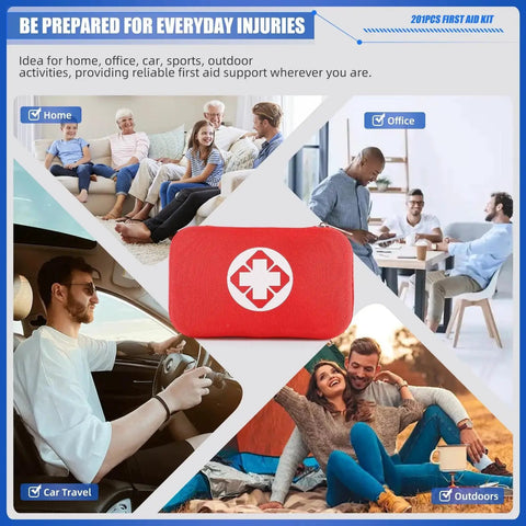 Mini Travel First Aid Kit With 201 Pieces Of Emergency Medical Supplies In A Waterproof Compact Bag for home, office, car, and outdoors