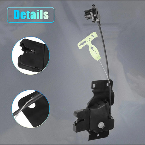 Replacement Rear Liftgate Door Lock Actuator With Cable For Lincoln Town Car 2008-2011, black, shown at various angles.
