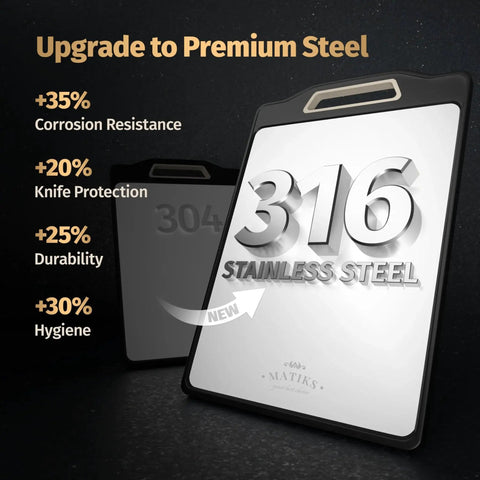 Large 16 By 11 Inch Stainless Steel Cutting Board Set Double Sided With A Stainless Meat Surface And Wheat Straw Produce Surface Dishwasher Safe Kitchen Essential And Perfect Housewarming Gift For New Home Or First Apartment Cooking shown with premium steel upgrade benefits
