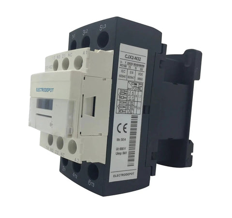Side view of 30 Amp 3 Pole Contactor Bundle With 110 To 120V Coil, Handles Motor Load 32A And Lighting 40A, black and white structure