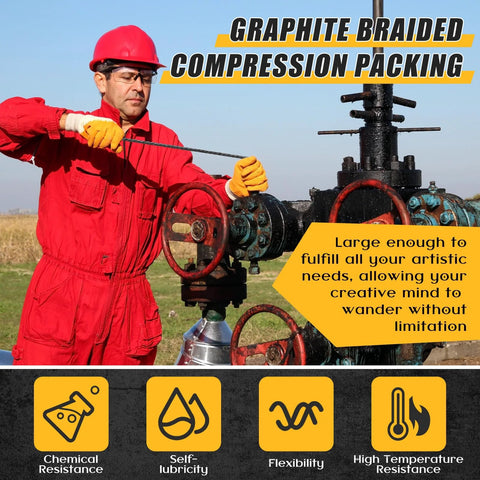 Frienda 1/4 x 1/4 in graphite braided compression packing, 16 ft, for pump valves and mechanical seals