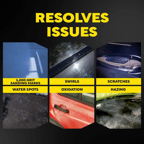 Image demonstrating Ultra Pro Speed Compound M11032 resolving scratches, swirls, oxidation, hazing, and water spots on car surfaces.