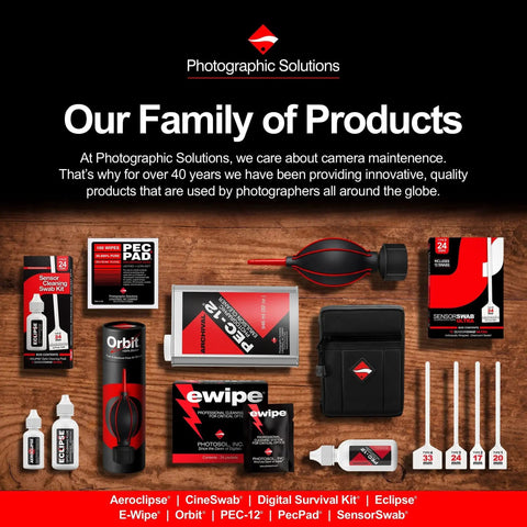 Various photographic cleaning products including Optic Cleaning Solution For Camera Lenses And Sensors 15ml Dropper