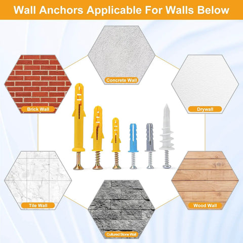 160Pcs Drywall Anchors And Screws Kit With Five Sizes for Brick, Concrete, Tile, Drywall, Wood, Cultured Stone Walls