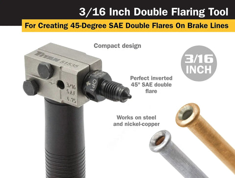 3/16 Inch SAE Inverted 45 Degree Double Flaring Tool For Tubing with steel and copper tubing, compact design.