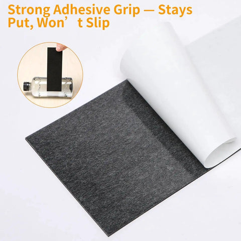 Non Slip Furniture Pads Self Adhesive Rubber Sheets 4 By 40 Inch Cuttable Anti Skid Pads showing adhesive side and rubber grip