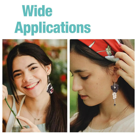 Women wearing jewelry made with Black Acrylic Flower Bead Caps 100 Pcs Five Petal Frosted Resin Flower Spacers for earrings.