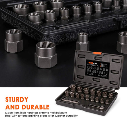 Heavy Duty Bolt Extractor Kit For Damaged Nuts And Bolts 18 Piece Set with Three Eighths Inch Drive in chrome molybdenum steel