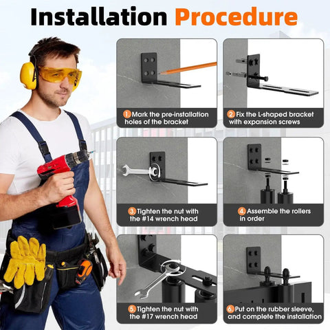 Installation instructions for Sliding Gate Guide Rollers and Hardware Kit featuring step-by-step procedure with images.