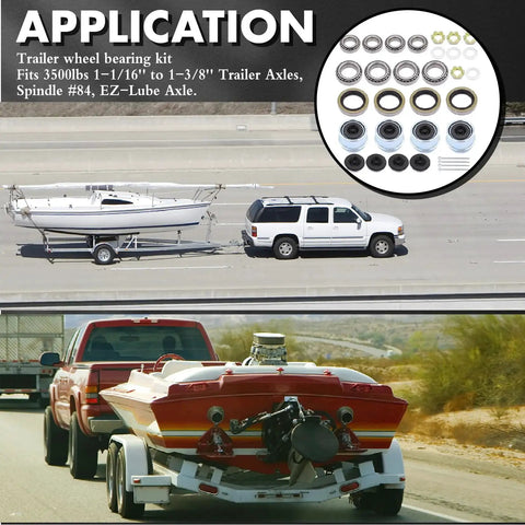 Trailer Hub Bearing Kit For 84 Spindle L68149 L44649 Four Sets Complete Hub Kit with 1.98 Inch Dust Covers for 3500 lb trailers
