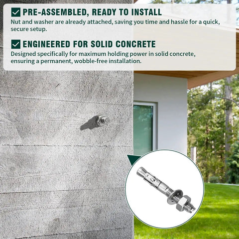 Installed 12 Pack M6 1.0 By 60mm Wedge Anchors Stainless Steel 304 Grade 18 8 Concrete Anchor on outdoor wall.
