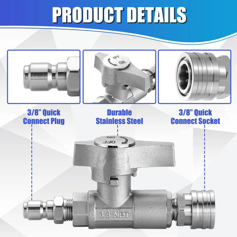M MINGLE ball valve for pressure washer, 3/8-inch quick-connect, stainless steel, 5000 PSI, Amazon.