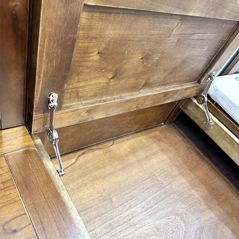 Heavy Duty Lid Stay Hinges For Cabinets And Toy Boxes Adjustable Folding Lid Support Hinges installed on wooden cabinet lid