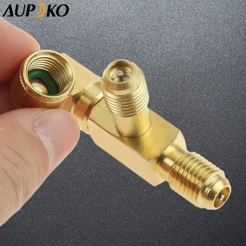 Quick Coupler Access Tee For Vacuum Gauges And Deep Vacuum Pumps, One Quarter Inch Valve Core Tee Adapter With Swivel Connector
