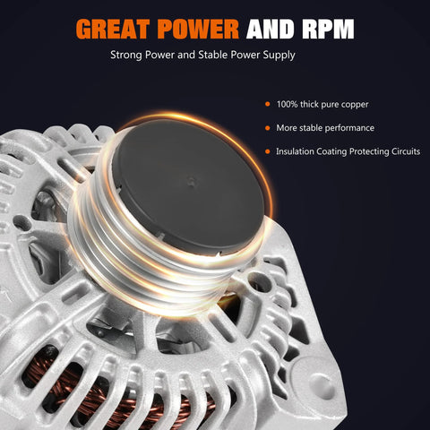 Close-up of a High Output 110Amp Direct Fit Alternator With 6 Groove Pulley For Hyundai Sonata 2006-2010 Kia Forte