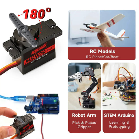 9G Micro Servo Motor Kit With Metal Gears, High Torque 2.0 Kg Cm, 180 Degree Rotation, Ideal for RC Planes, Arduino Projects, Robotics