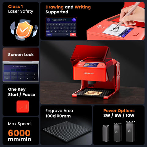 All In One Portable Laser Engraver With Built In AlgoOS 2.0, 3W Class 1 Cutter, No PC Needed, 3.5 Inch Touch Screen, Engraves Wood