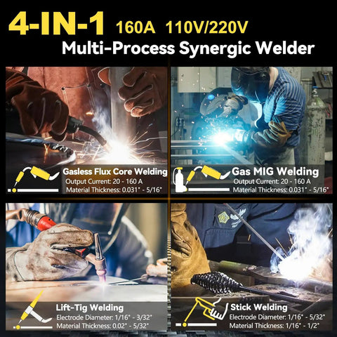 4-In-1 AI Welder For Home And Auto Repair, Dual Voltage 110V And 220V, MIG Flux Core Lift TIG And Stick Welder image