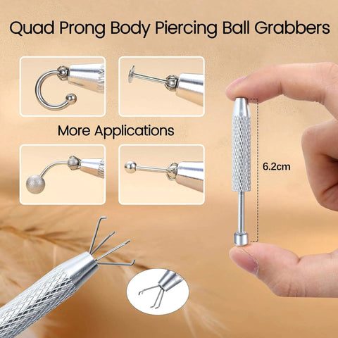 Pro Grade Piercing Tool Kit With Tapers Ball Grabber And Guides For 14G 16G 18G 20G Piercings, stainless steel ball grabber close-up