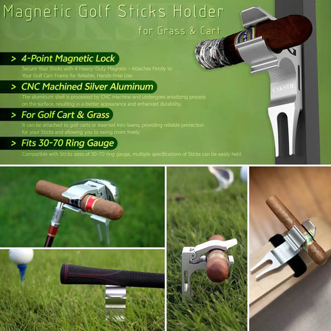 2 Pack Magnetic Sticks Holder For Golf Cart And Grass With Four Point Lock And Sponge Pad Protection in shiny silver finish