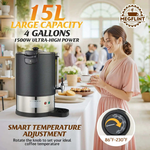 100 Cup Coffee Maker Urn For Events And Catering Large Double Wall Stainless Steel Percolator in use at event with guests