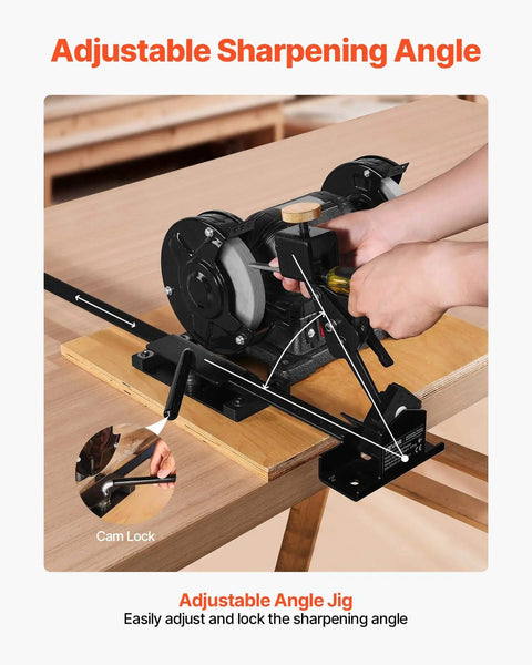 Shop Ready Multi Grind Sharpening Jig For 6 Inch And 8 Inch Bench Grinders with adjustable platform jig and miter slide