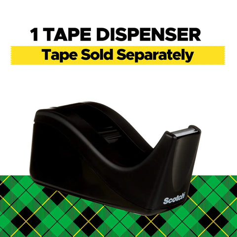 Deluxe Black Desktop Tape Dispenser with Weighted Non Skid Base for One Handed Dispensing Holds 1 Inch Core Tape