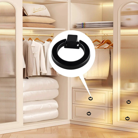 Matte Black Aluminum Ring Pulls 8 Pack Heavy Duty Single Hole Cabinet Knobs Inner Diameter 28mm Outer Diameter 41mm for wardrobes and drawers