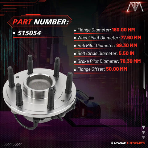 Front Wheel Hub Bearing Assembly 515054 for Chevy Silverado 1500 Tahoe Suburban Yukon Escalade, view showing dimensions.