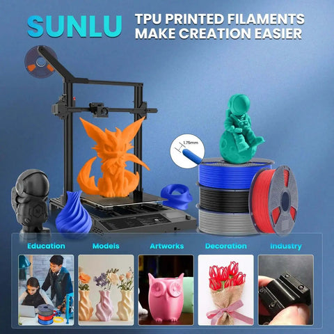 High Speed Flexible TPU Filament 1.75mm 1kg for fast prints with dimensional accuracy about 0.03mm, suitable for robotics and fashion projects, grey.