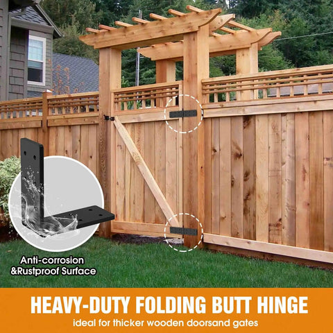 Heavy Duty Gate Hinges 270 Degree Adjustable For Wood Fence And Barn Door With Screws Two Pack installed on a wooden gate