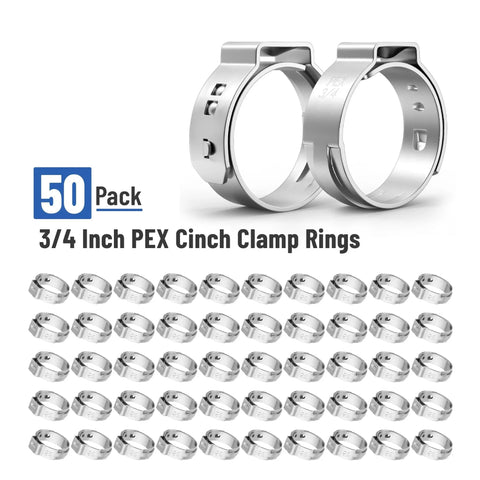Cinch Clamp Rings Three Quarter Inch Stainless Steel 50 Pack Premium Quality PEX Cinch Clamps For Plumbing Installations Durable Rust Resistant